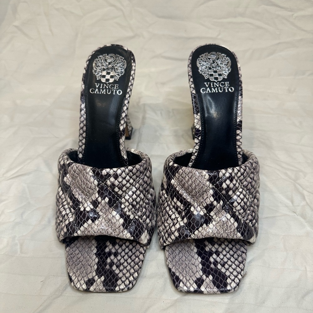 Vince Camuto Black and White Snake Print Heels